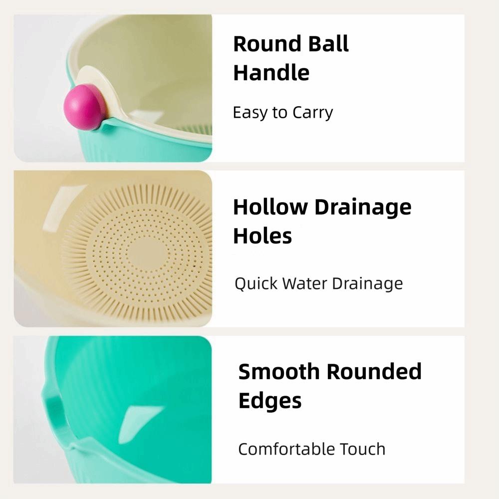 Round Fruit Drainer Basket Set Double Layer Washing Bowl Vegetable Washing Basin  Kitchen Tool