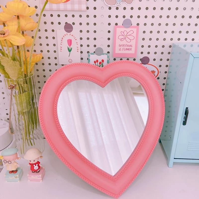 Kawaii Heart Shape Decorative Mirror INS Style Vintage Mirror Wall-mounted Mirror for Girls Bedroom Decoration 2025 Wholesales