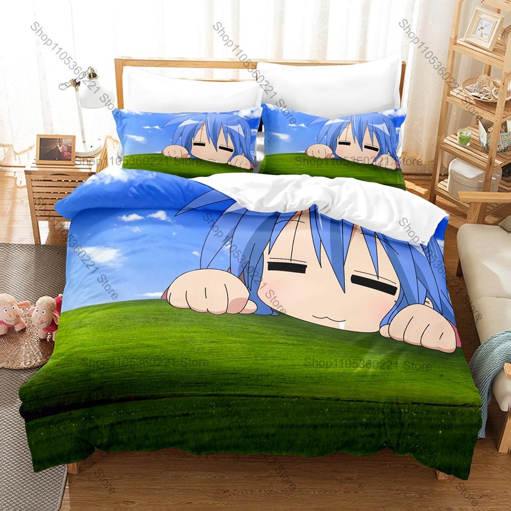Cool Lucky Star Konata Izumi Anime Bedding Set 1 Duvet Cover + 2 Pillowcases Otaku Girl Cosplay Cute Bedroom Decor