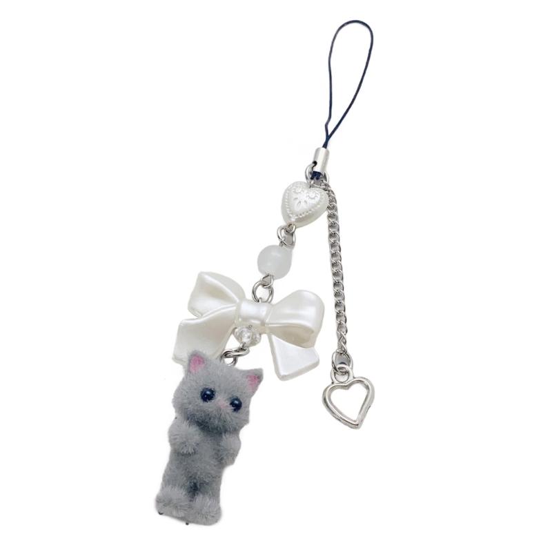 Modny wisiorek, zabawny kotek, koralikowy pasek do telefonu, oferujący trwałość i styl, koralikowa tekstura do codziennego użytku