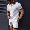 Set da Spiaggia Due Pezzi da Uomo Casual a Blocchi di Colore con Maniche Corte e Pantaloncini