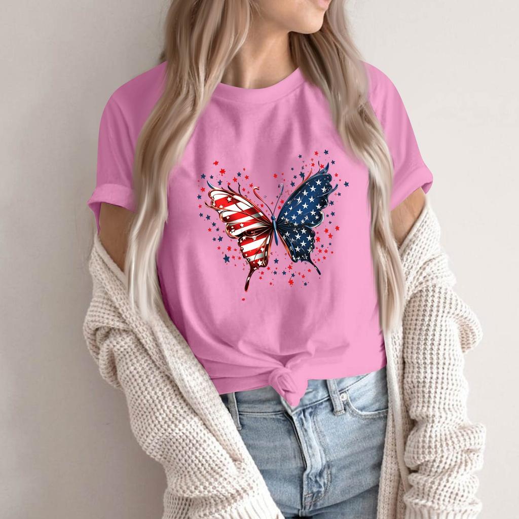 Women's Round Neck Printed Short-sleeved T-shirt Top