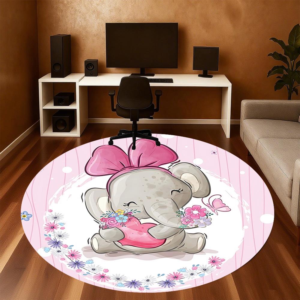1pc Elephant, Flowers Round Chair Mat Area Rug - Non-Slip, Floor Mat for Office, Bedroom, and Indoor Decor C1125306