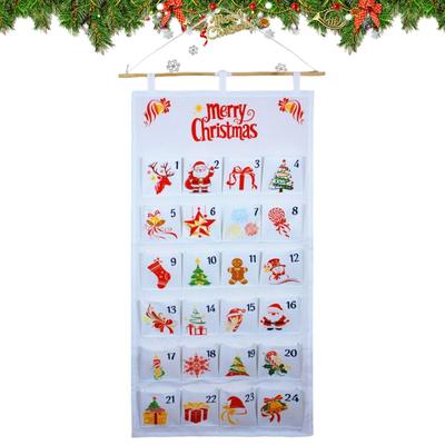 2025 Weihnachten Taschenkalender Adventskalender 24-Tage Weihnachts-Aufbewahrungsbeutel Aufhängbarer Stoffkalender mit Taschen für Klassenzimmer