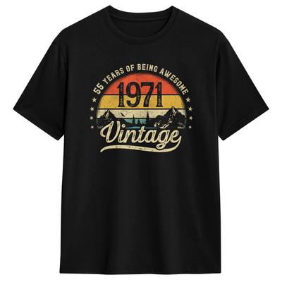 Vintage 1971 55 Years Old 55th Birthday T-Shirt for Men  Unique Cotton Tees Round Collar Short Sleeve T Shirts 5XL 6XL Clothes