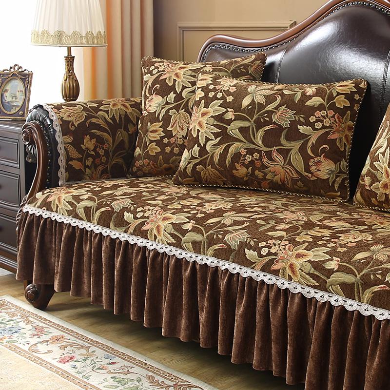 American Sofa Cover Retro High-grade Chenille Sofa Cushion European Home Decor Living Room Luxury Embroidery Antislip Sofa Cover