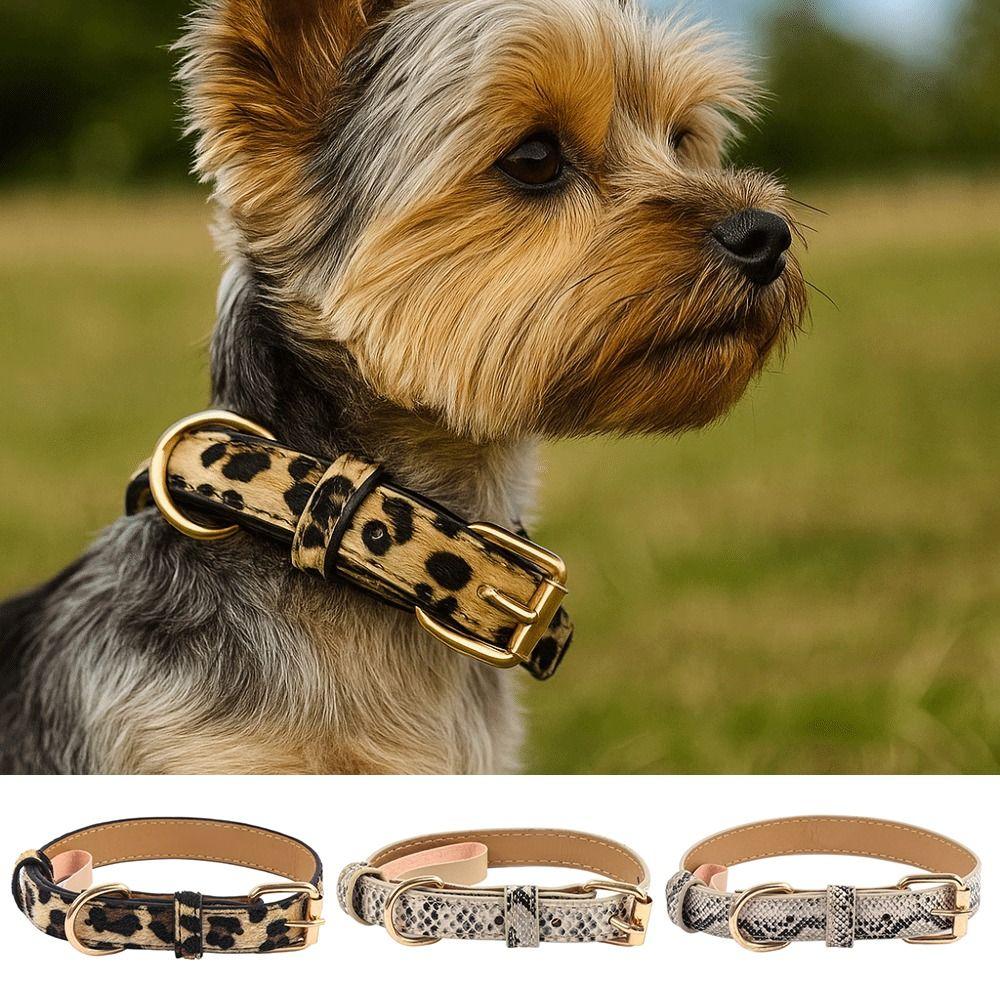 Pet Walking Dog Collar PU Leather Leopard Dog Collar Fashionable Pet Collar Small Medium Dogs