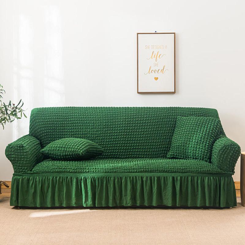 1/2/3/4 Seaters Seersucker All-Inclusive Elastic Skin-Friendly Soft Sofa Cover Solid Color Dustproof Sofa Cover