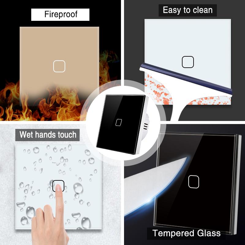 Berührungslichtschalter ohne Neutralleiter 1/2/3-fach Einzel-Außenleiter Panel aus gehärtetem Glas Wandschalter Haus & Hotel | /ODM-Fabrik