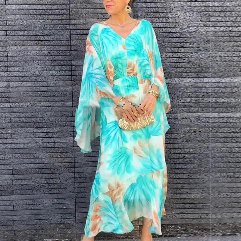 European and American fashion new printed long dress women S светло-зеленый
