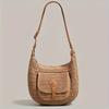 Women's Fashi Large Capacity Woven Straw Crossbody Bag, Saddle Dumpling Shape Hobo Satchel, Ideal for Vacati Travel Shopping