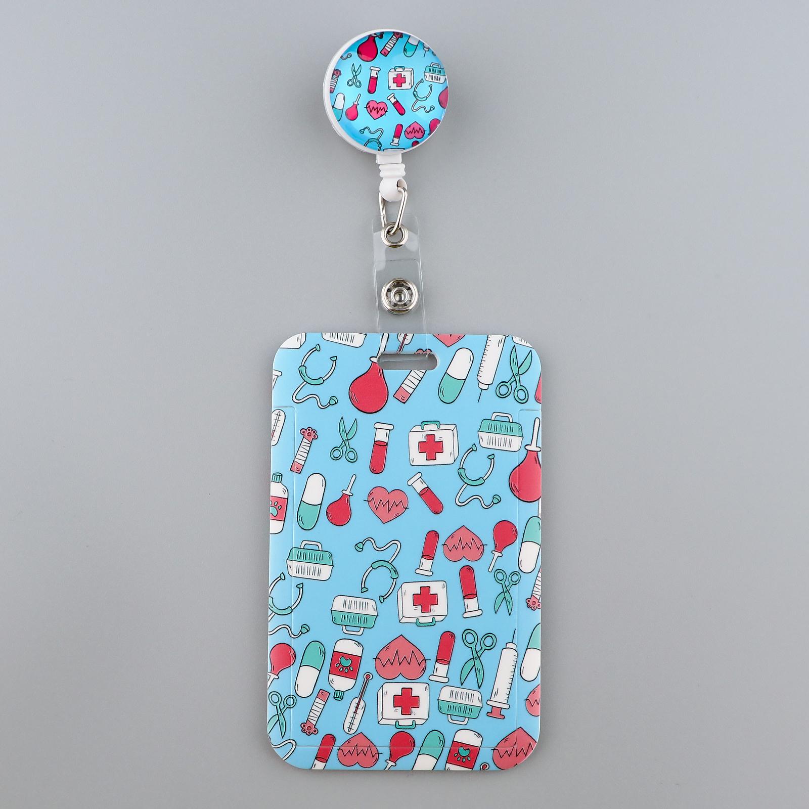 Bobină retractabilă pentru ecuson desen animat Grey's Anatomy Cu ID de asistentă Card de credit de afaceri Card de lucru Accesorii suport ecuson roz cu inimă