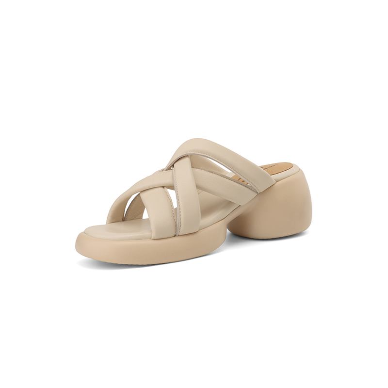 

Krazing Pot Мюли из овчины с открытым носком на массивном каблуке, летняя обувь, водонепроницаемые женские сандалии на платформе европейского дизайна 42 слоновая кость