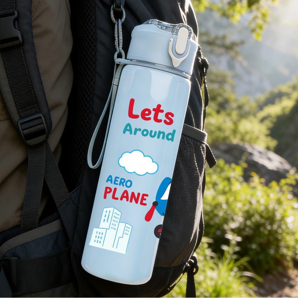 1PC Fly Paper Airplane Kid Pattern 750ml Color Plastic Sports Water Bottle Leakproof Flip Straw Lid Suitable for Sports Office Home Use