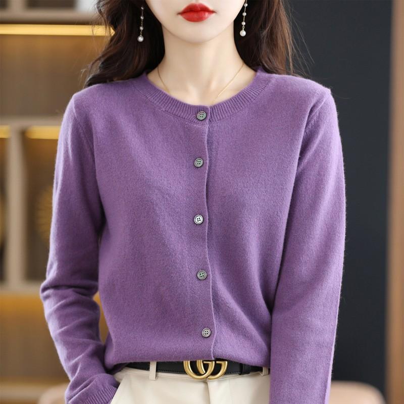 Autumn Winter Round Neck Simple Fashion Casual Knitting Cardigan Top Women Solid Color All-match Sweater Coat