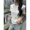 European Spring/Summer 2025 Chic Embroidered Slim Fit Women's Short Sleeve Textured Top