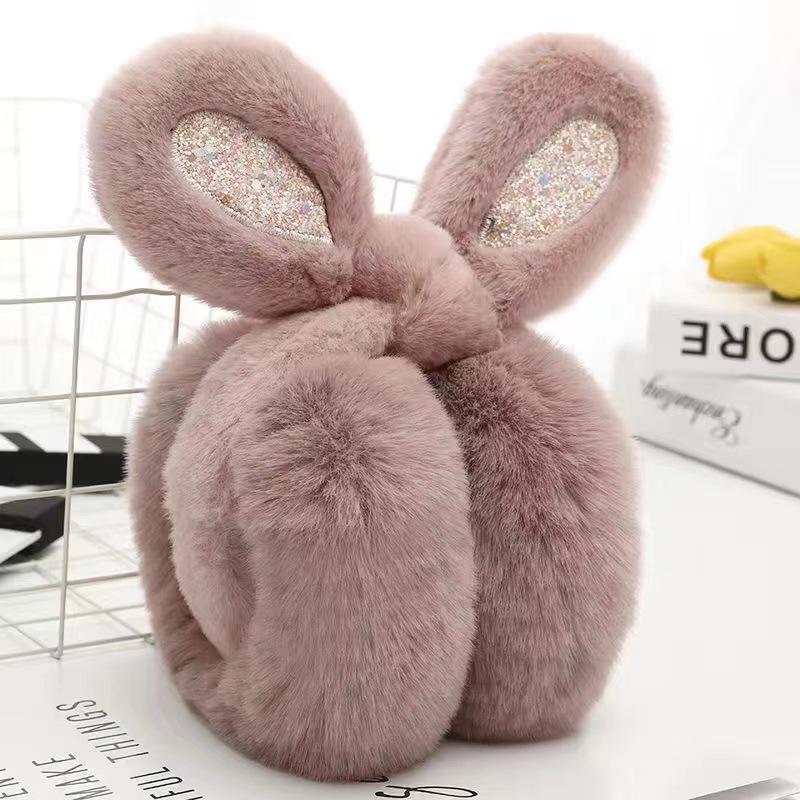 Cute Faux Rabbit Fur Foldable Ear Muffs for Women - Plush, Thickened, and Warm Earmuffs for Autumn and Winter.