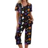 Women's Festive Halloween Print Tracksuit Set - 2 Piece Short Sleeve Top & Cropped Pants, Casual Costume Outfit for Fall Party