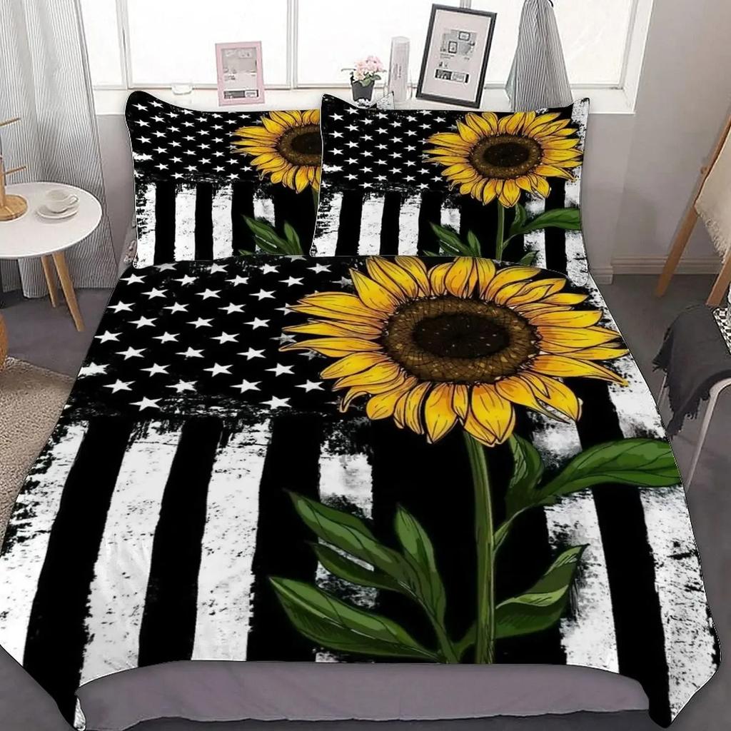 Gelbe Blume Sonnenblumenfelder Bequemer Bettdeckenbezug Kissenbezug Bettwäscheset Kinder Schlafzimmer Dekoration Heimtextil