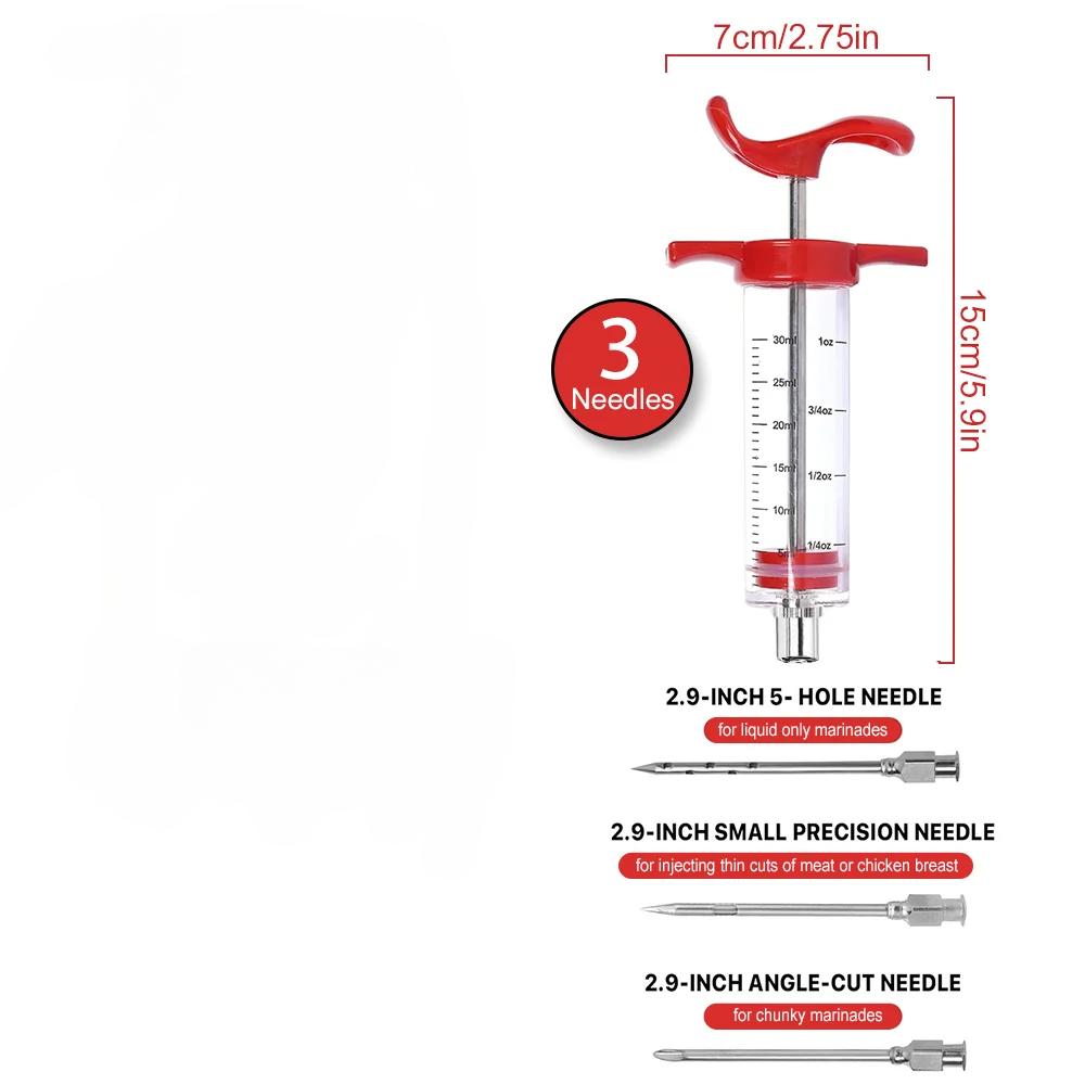 Köttinjektorspruta - 3 Marinadinjektornålar, 1 oz Köttinjektorspruta med Rengöringsborste, Lätt att Använda & Rengöra