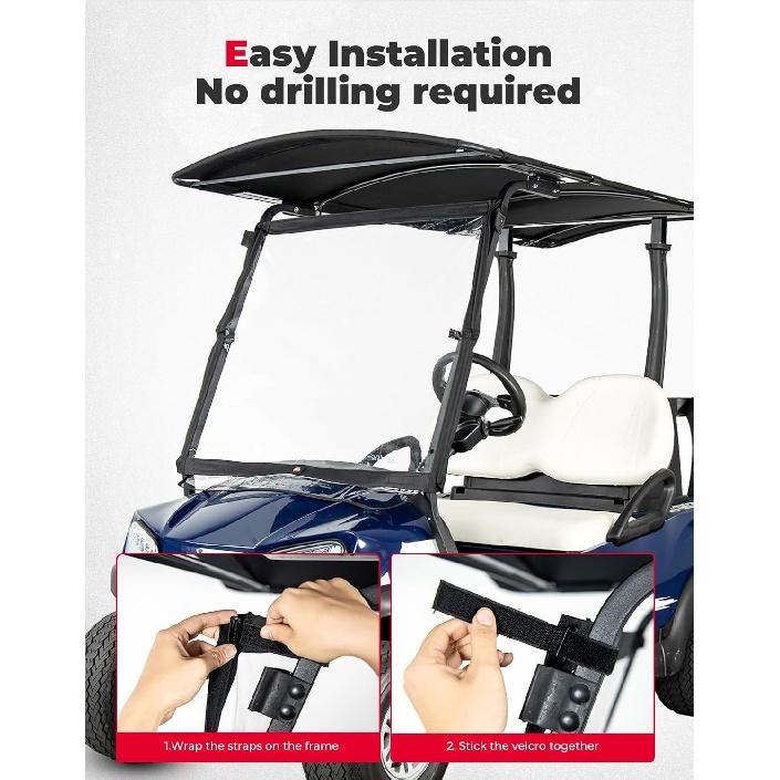 KEMIMOTO Foldable Golf Cart Windshield Compatible with Club Car DS, Tempo, Precedent, Portable Lightweight PVC Golf Cart Windshield