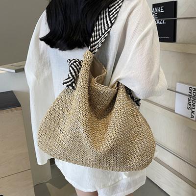 Diagonal gewebte Strohtasche für Damen, große Kapazität, Strandtasche, coole Reisetasche, vielseitig, für den Sommer