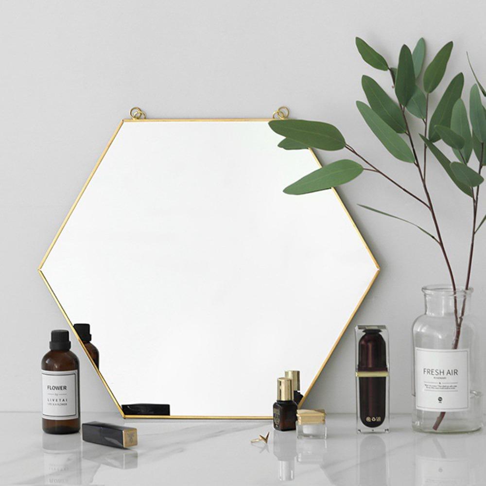 Homlly Keii Gold Rim Hanging Wall Mirror (Hexagon / Round Shape/ 3 different sizes)