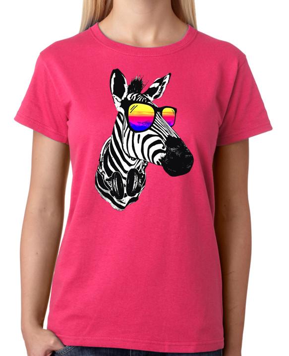 Zebra T-Shirt Sunglasses Summer Sunset Tee Ladies Top M