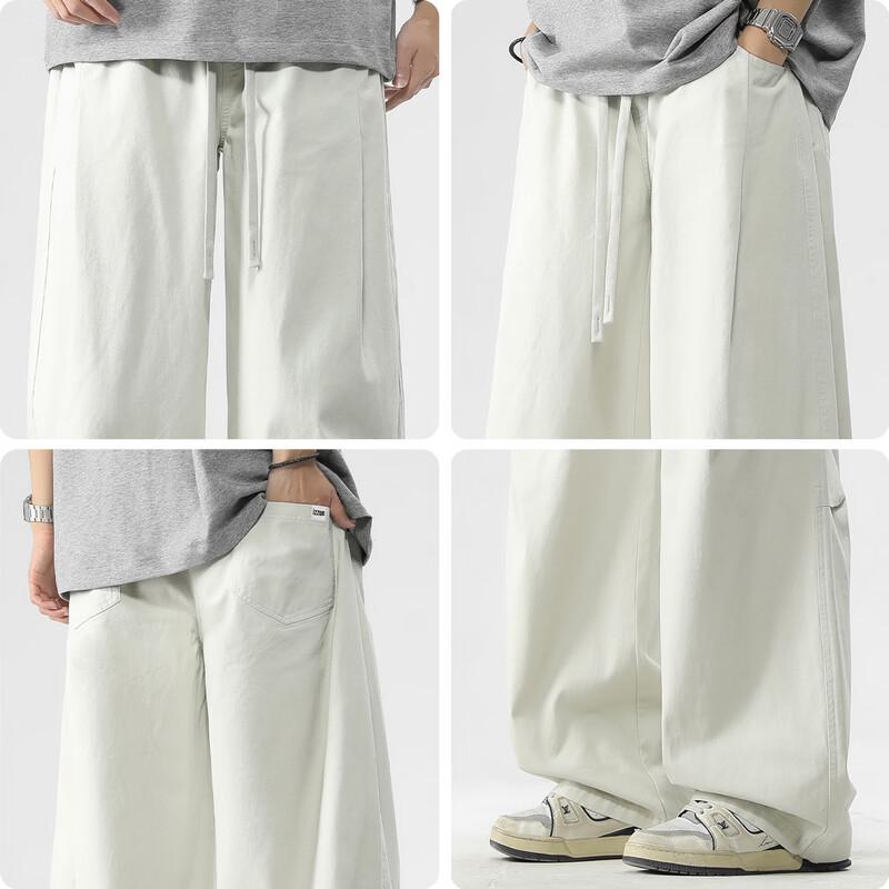Izzueit Men's Pure Cotton Wide-Leg Straight-Leg Casual Pants