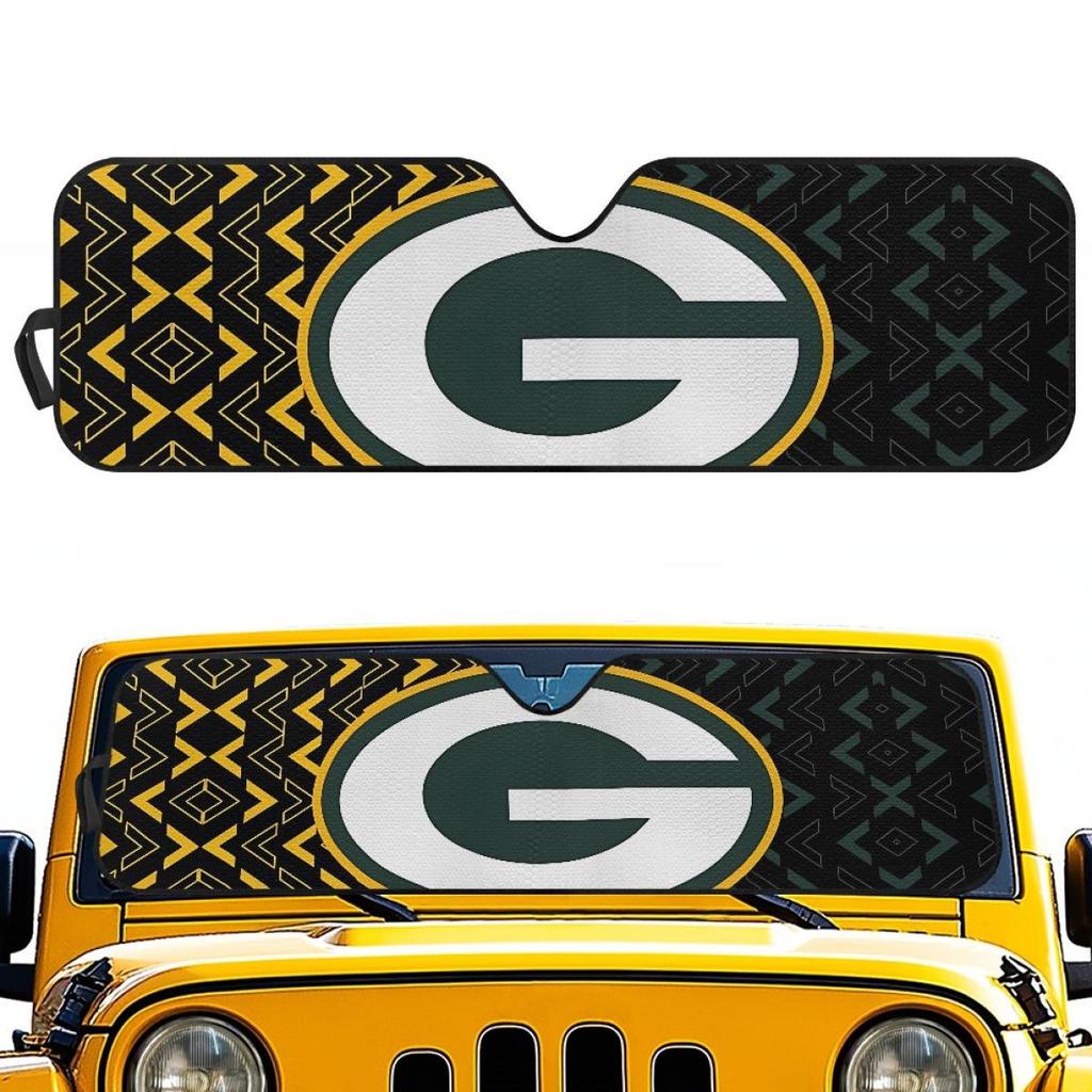 Customizable Green Bay Car Sunshade - Heat Insulation and Block Pattern Design