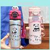 Panda Childrens Insulated Water Bottle With Double Drink Straws For School And Travel