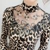 Women's Autumn and Winter Plush Leopard Print Bottom Shirt Large Size Long Sleeve Lace Embroidered Top