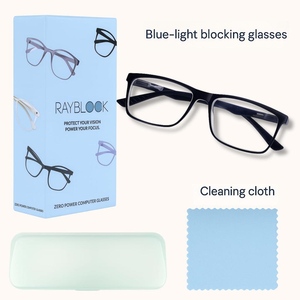 RAYBLOC UV Protection Glasses Blue Cut Blocking Harmful Rays Glasses for Men & Women Zero Power Computer Specs Eye Protection Lightweight Frame W