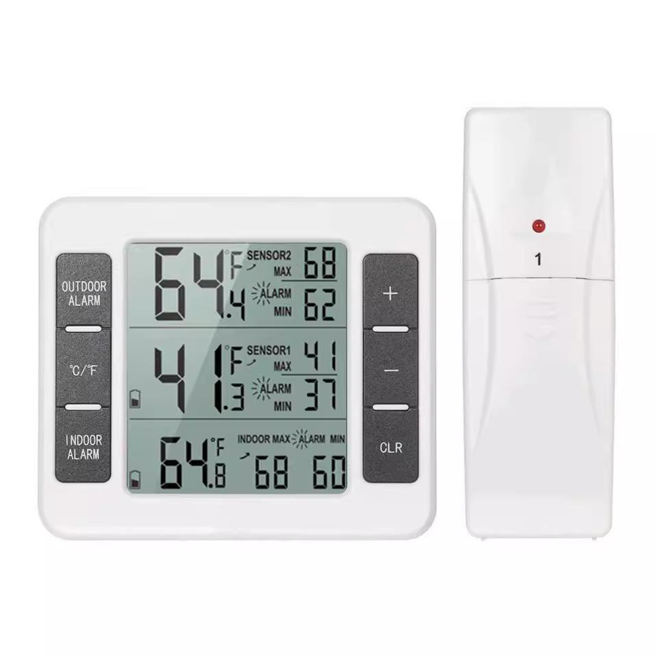 Wireless Dual-Sensor Indoor/Outdoor Alarm Thermometer for Fridge/Freezer
