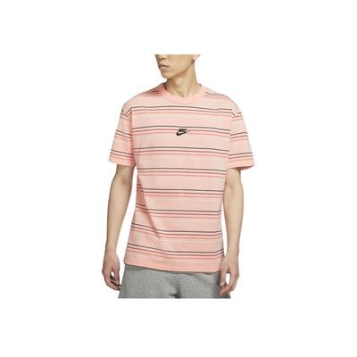 Embroidered Logo Striped Loose Knit Sport Shortsleeve T-Shirt Men Tops Pink DB6532-800