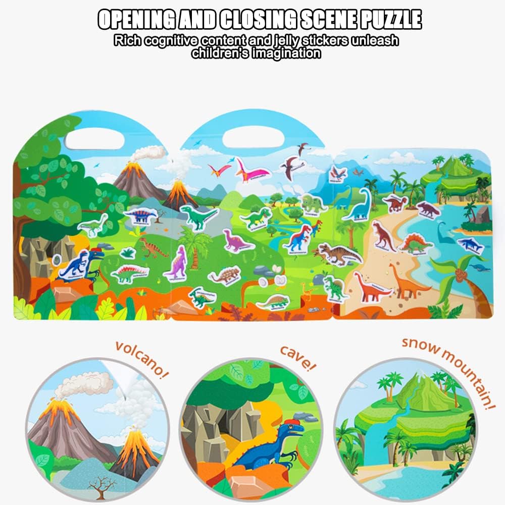 Reusable Stickers, Reusable Static Sticker Books, Sticker Book, Reusable Girls, Gift for Boys or Girls, Children's Educational Toy, Dinosaurs