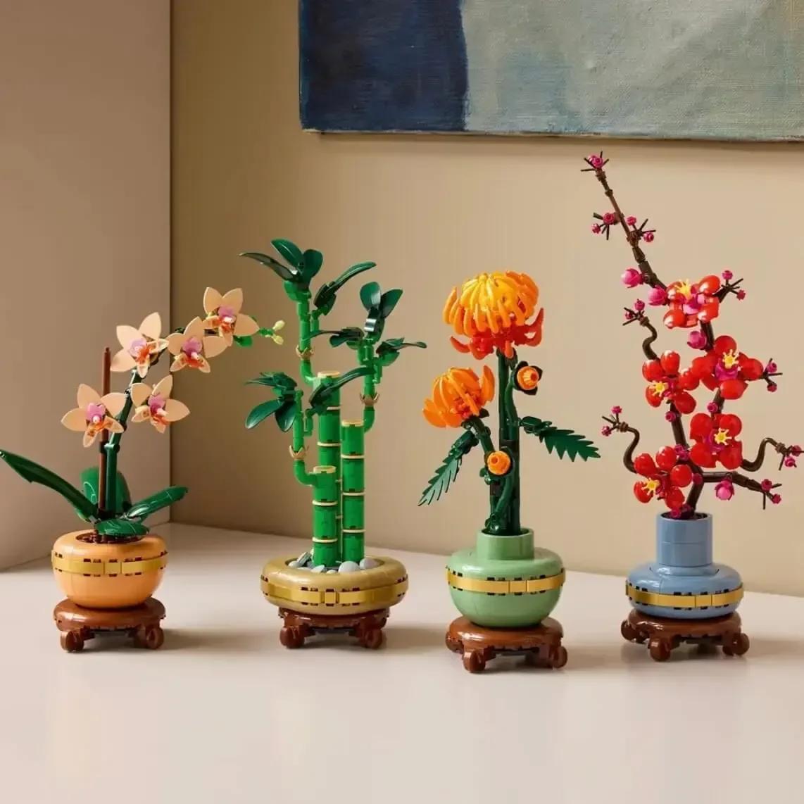 Interesting Toys 2025 New Bouquet 10343 10344 10368 10369 Orchid Bamboo Chrysanthemum Plum Blossom Building Blocks Diy Flowers Toy For Kid Adult