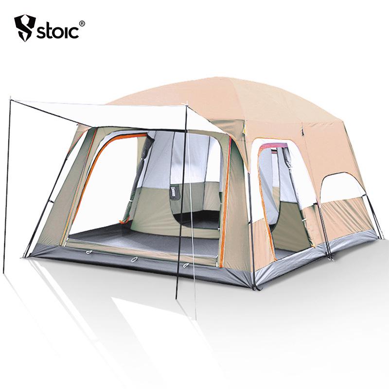 Spacious Waterproof Outdoor Tent with Two Bedrooms and Living Room, Accommodating 4-12 People for Family Camping