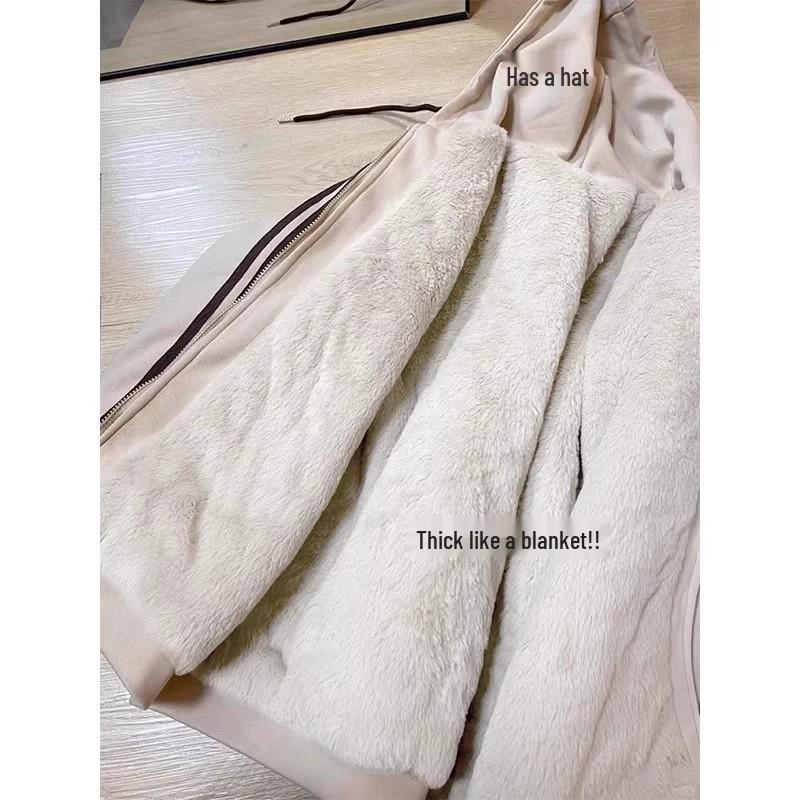 

Autumn 2025 Women s Fleece-Lined Lambswool Cardigan - Thick, Small Size, Warm Sweatshirt S Academy Style Sporty Women