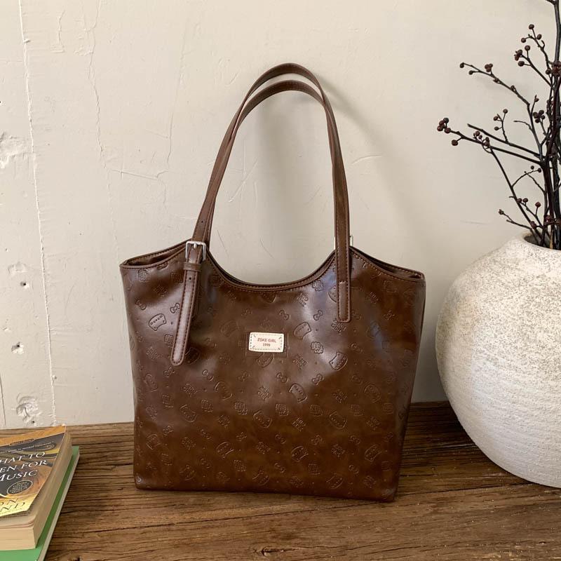 Simple retro Maillard brown bag women's 2025 new commuter large-capacity shoulder bag premium tote bag