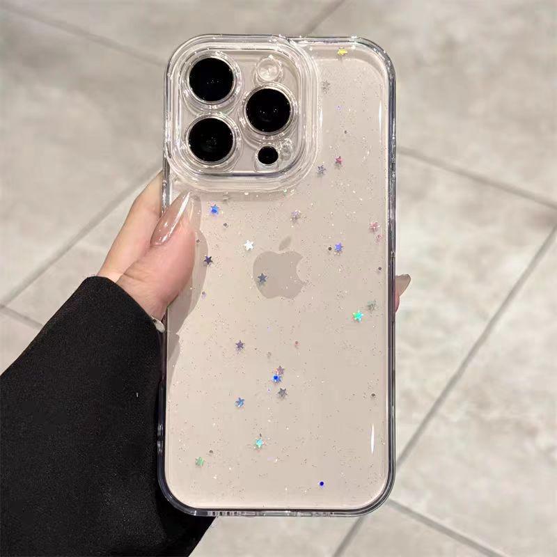 Funda de Teléfono Transparente con Purpurina de Estrella para iPhone 17 Pro Max, 16/15 Pro, 14/13 - Ajuste Preciso