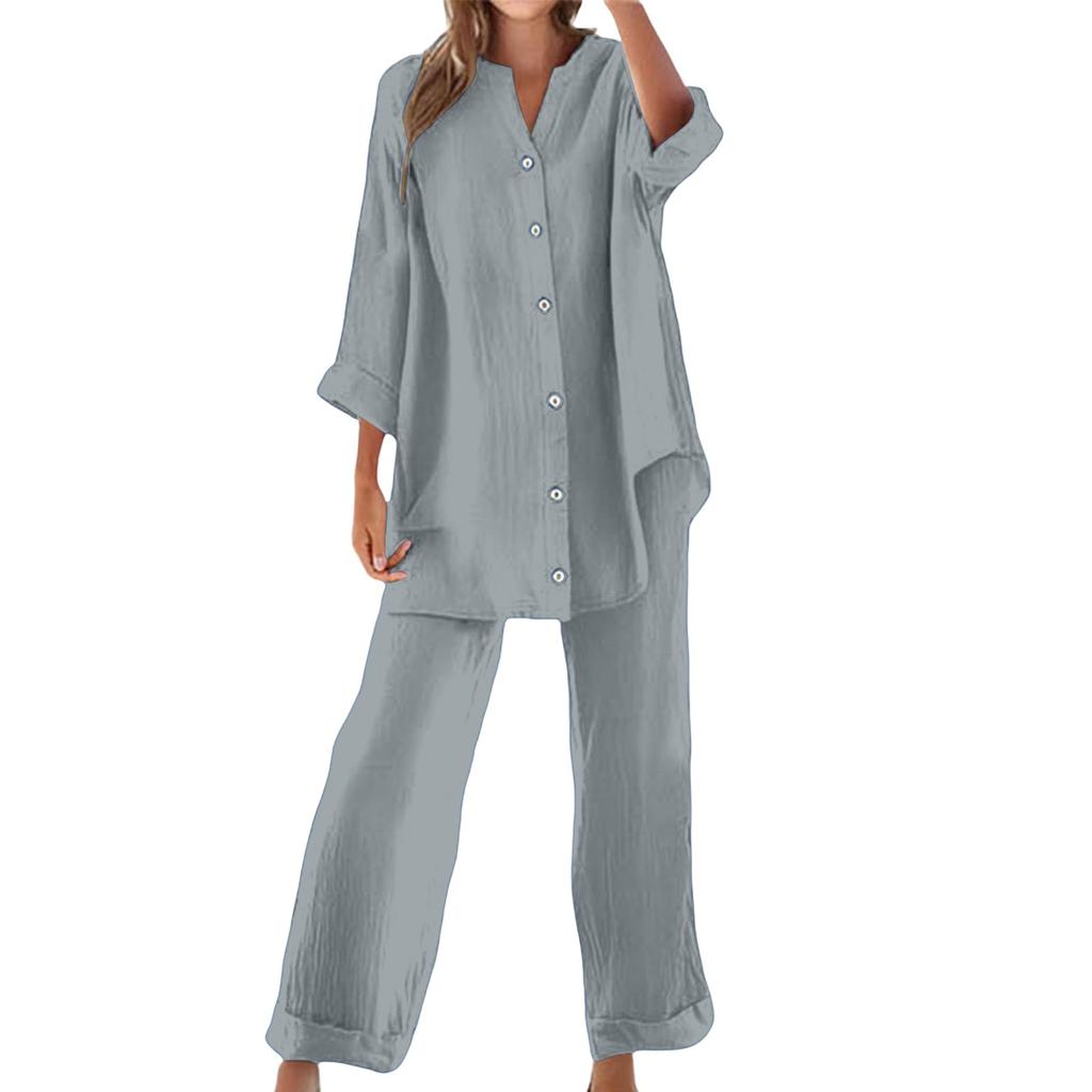 Women's Fashion Button-Down Casual Oversized Shirt Two-Piece Set