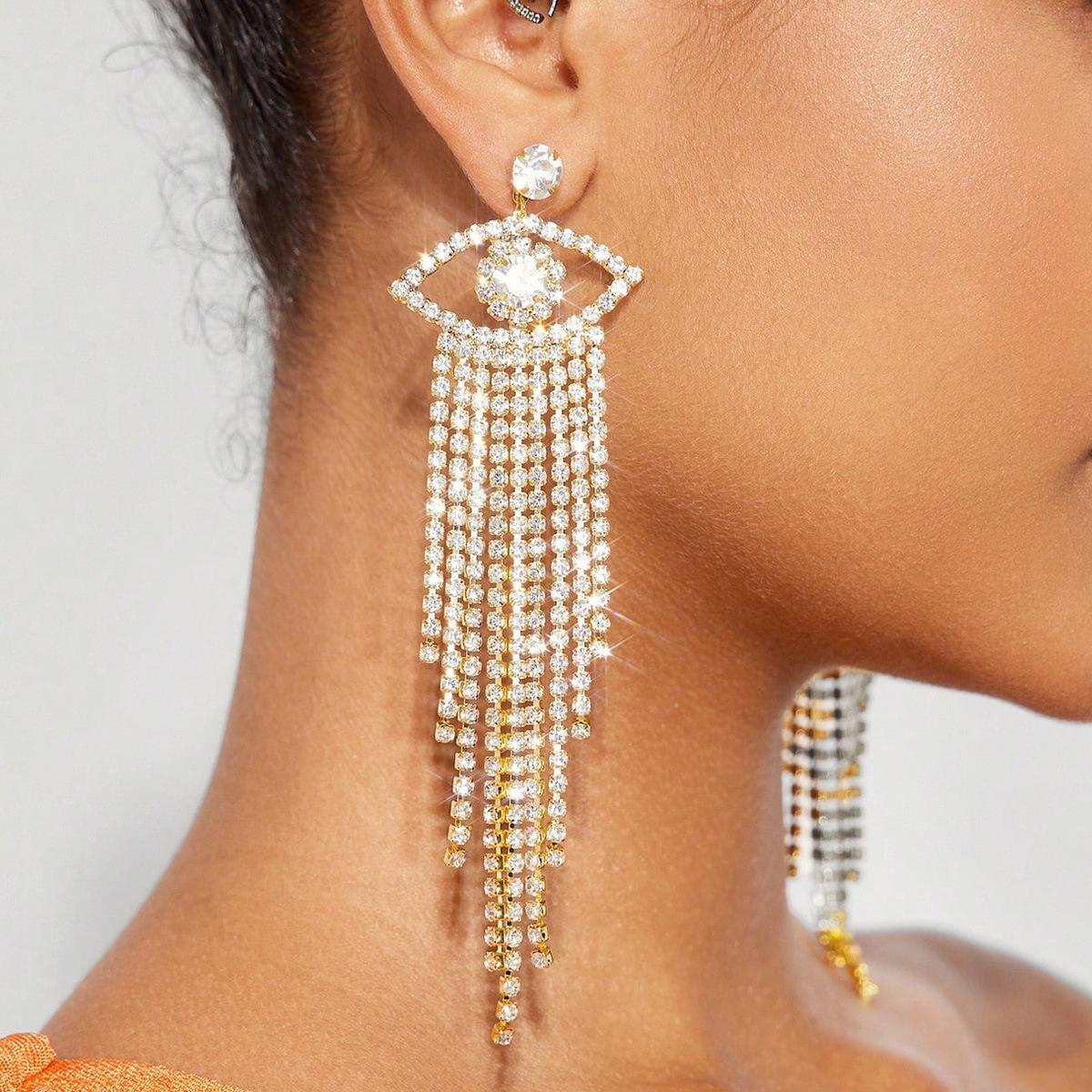 Elegant Rhinestone Eyes Tassel Earrings for Women