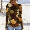 Women's Casual Long Sleeve Blouse with Leaves Print Round Neck Top for Everyday Wear