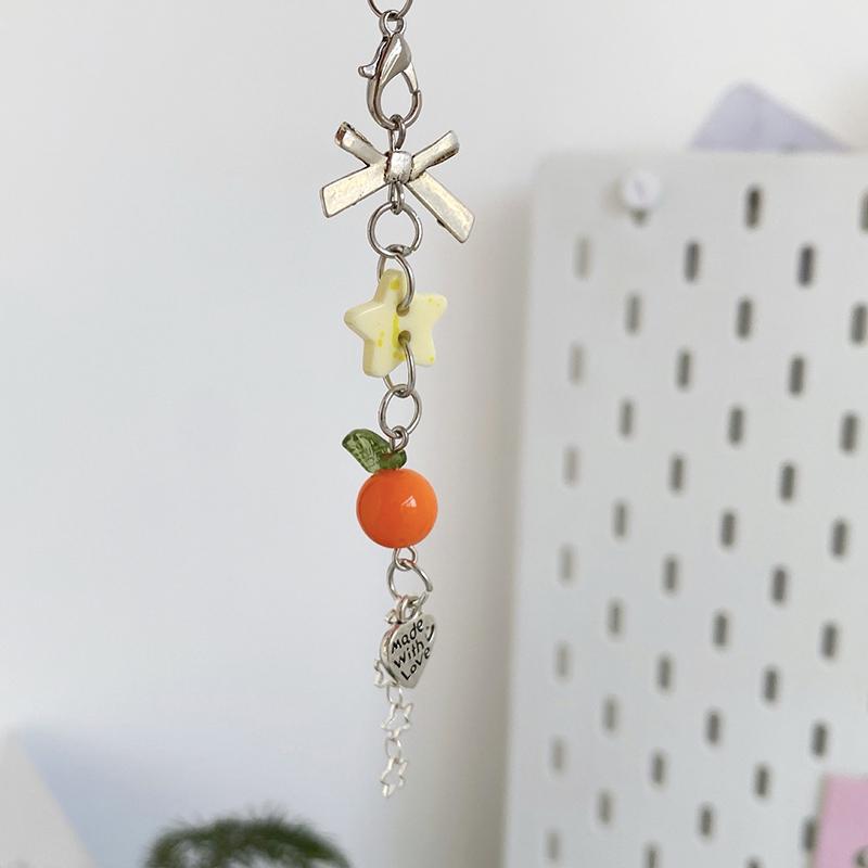 Y2K Sweet Bowknot Fruit Star Beaded Phone Chain Aesthetic Phone Lanyard Girly Cute Ins Style Keychain Pendant For Girls Gift