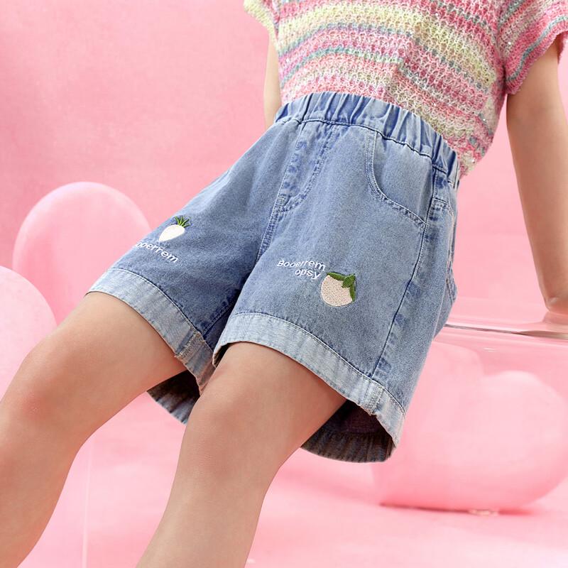 Little Tiger Patti Girls Strawberry Embroidered Denim Shorts 160cm