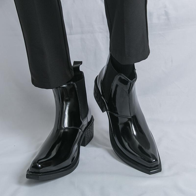 Men's Classic Retro Chelsea Boots Pointed Toe Leather Ankle Boots Men British Style Short Boots High-top Business Formal Shoes