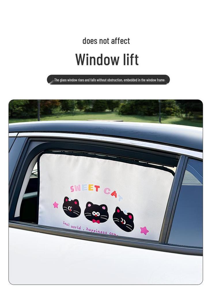 Blue Rain Cartoon Cat Car Sun Shade Fabric - Heat Insulating Window Curtain for Baby.