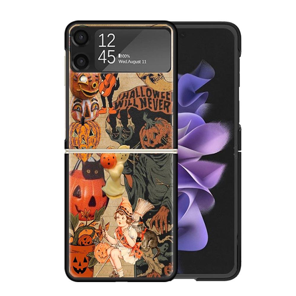Halloween Fall Art Witch Cat Clear Phone Case For Samsung Z Flip 7 6 5 4 3 Galaxy ZFlip7 ZFlip6 ZFlip5 ZFlip4 ZFlip3 5G Print Co