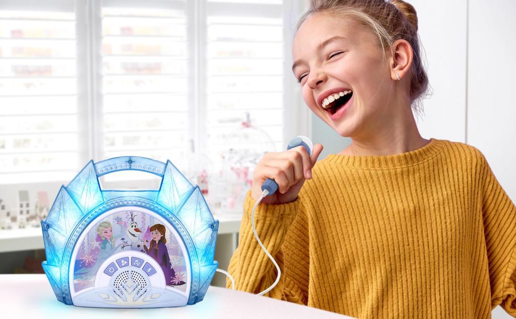 eKids Portable Stereo Karaoke Machine for Girls and Includes Songs from the Movie and a Large Speaker with Perfect for Frozen Includes Songs and Blue